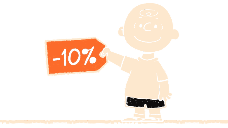 Мел-рисунок: знакомый держит ценник со скидкой 10%